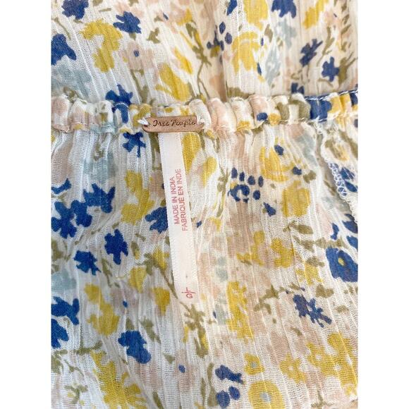 Free People Women's Gardenia Tunic Cream Blue Yellow Embellished Large - Picture 13 of 16